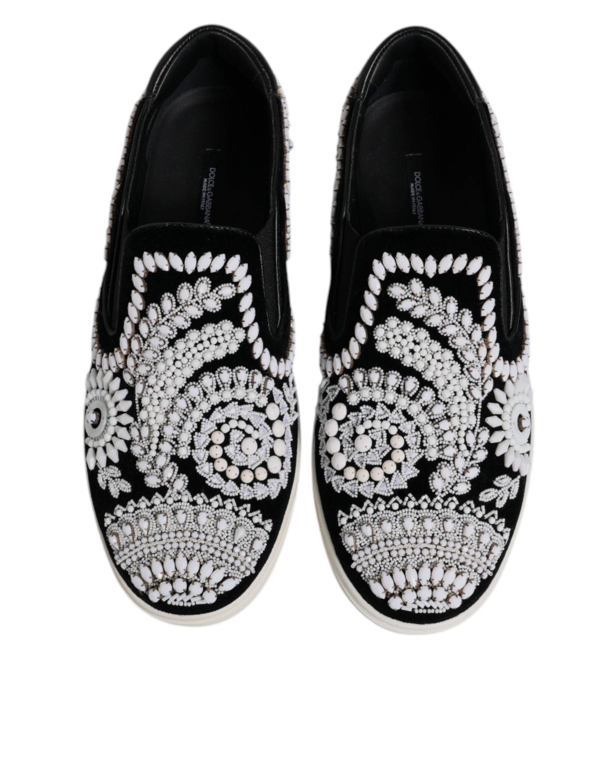 Dolce & Gabbana Black Embellished London Men Slip On Shoes - EU41.5/US8.5