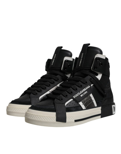 Dolce & Gabbana Black Silver Leather High Top Sneaker Shoes - EU39.5/US6.5