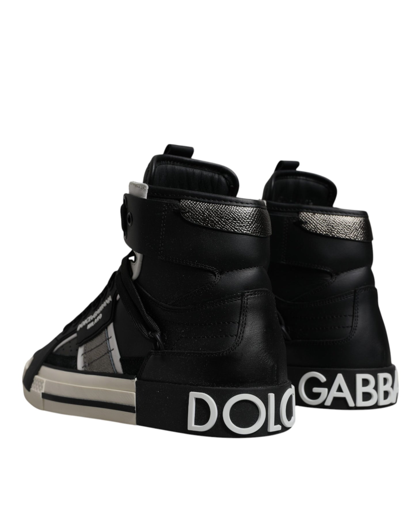 Dolce & Gabbana Black Silver Leather High Top Sneaker Shoes - EU39.5/US6.5