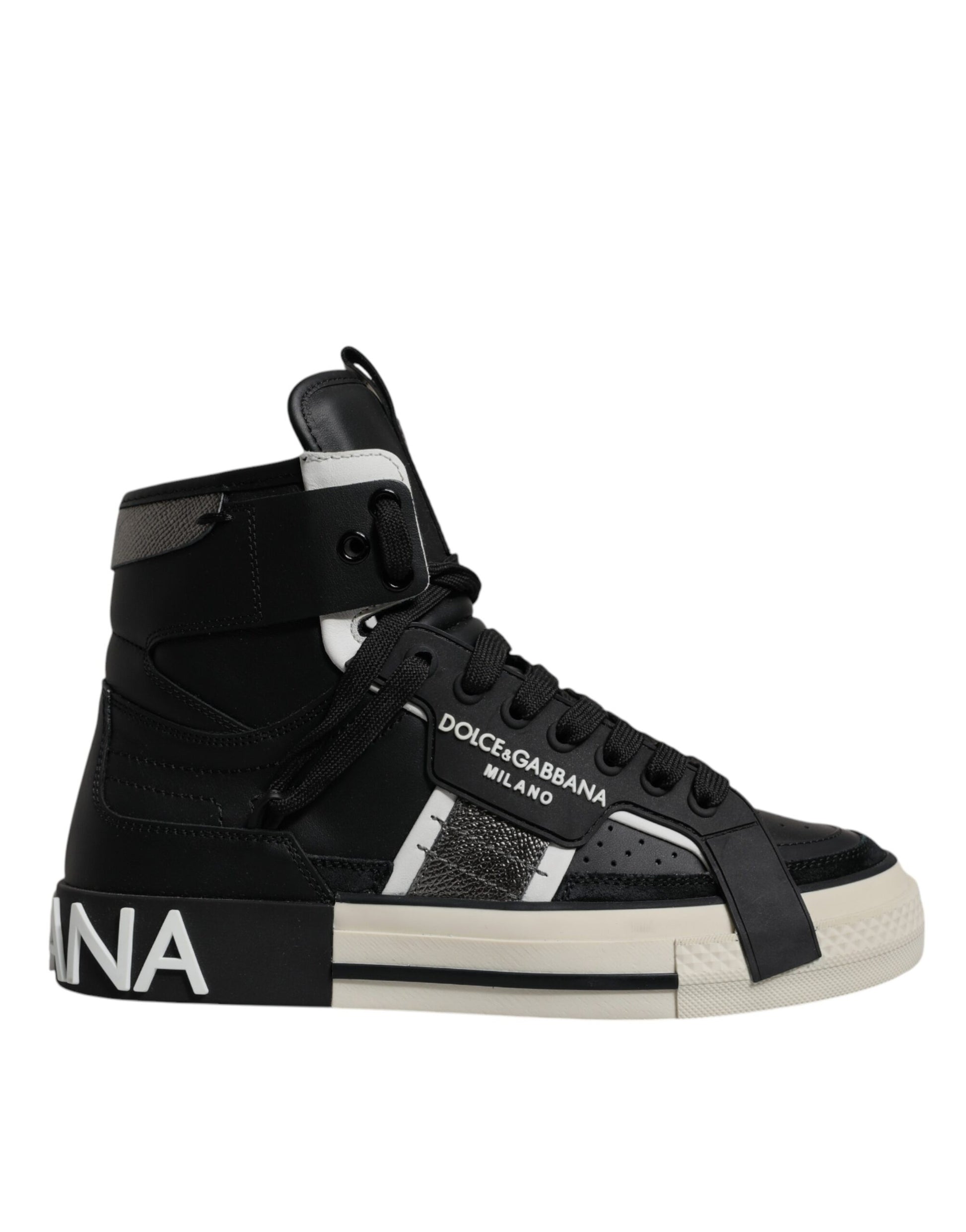 Dolce & Gabbana Black Silver Leather High Top Sneaker Shoes - EU39.5/US6.5