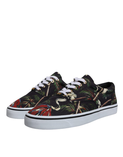 Dolce & Gabbana Black Tropical Print Low Top Sneakers Shoes - EU40.5/US7.5