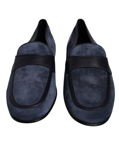 Dolce & Gabbana Blue Suede Leather Shoes Loafer Moccasin Shoes - EU43/US10