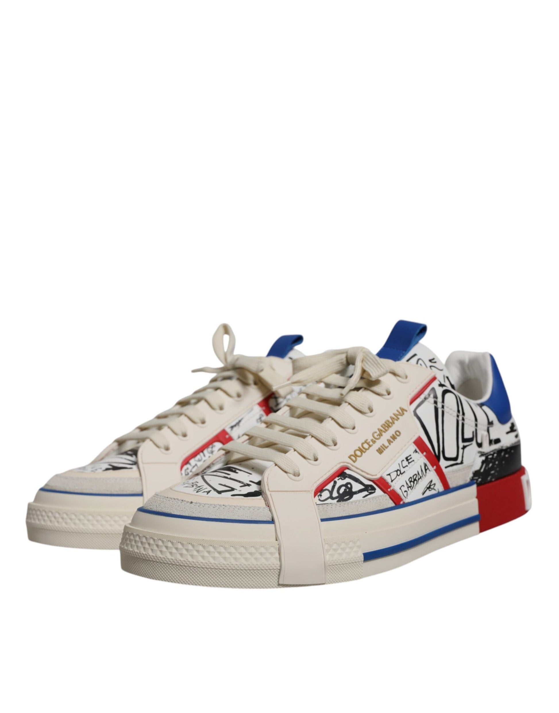 Dolce & Gabbana White Leather Graffiti Custom 2.Zero Sneakers Shoes - EU45/US12