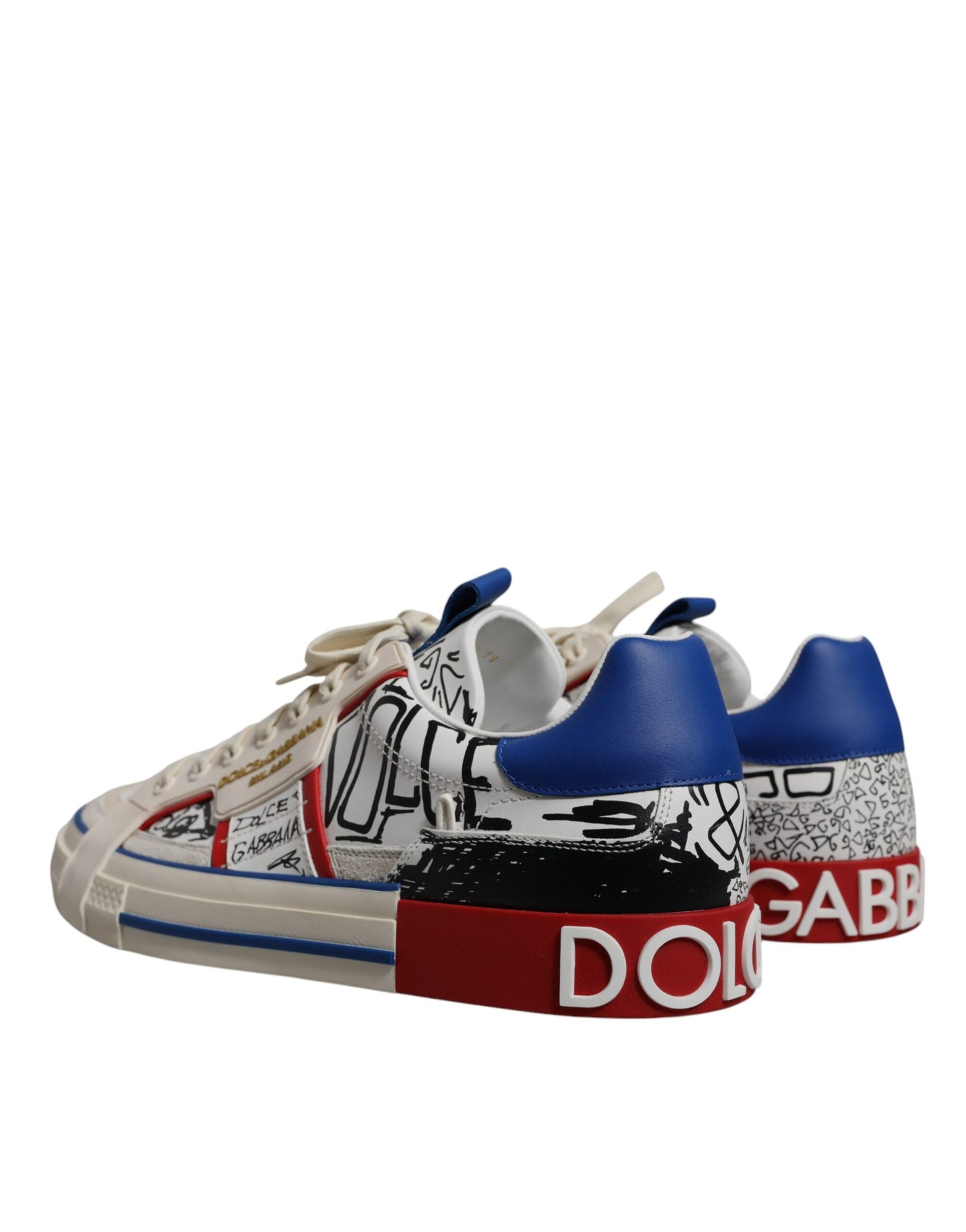 Dolce & Gabbana White Leather Graffiti Custom 2.Zero Sneakers Shoes - EU45/US12