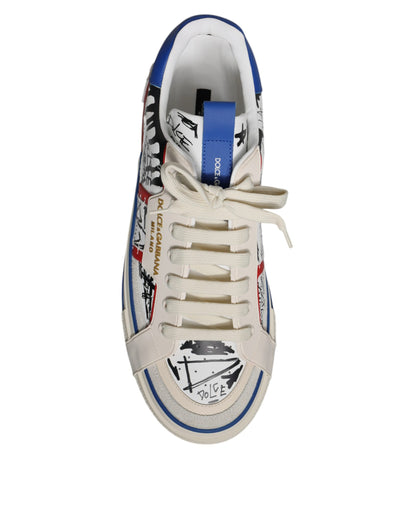 Dolce & Gabbana White Leather Graffiti Custom 2.Zero Sneakers Shoes - EU45/US12