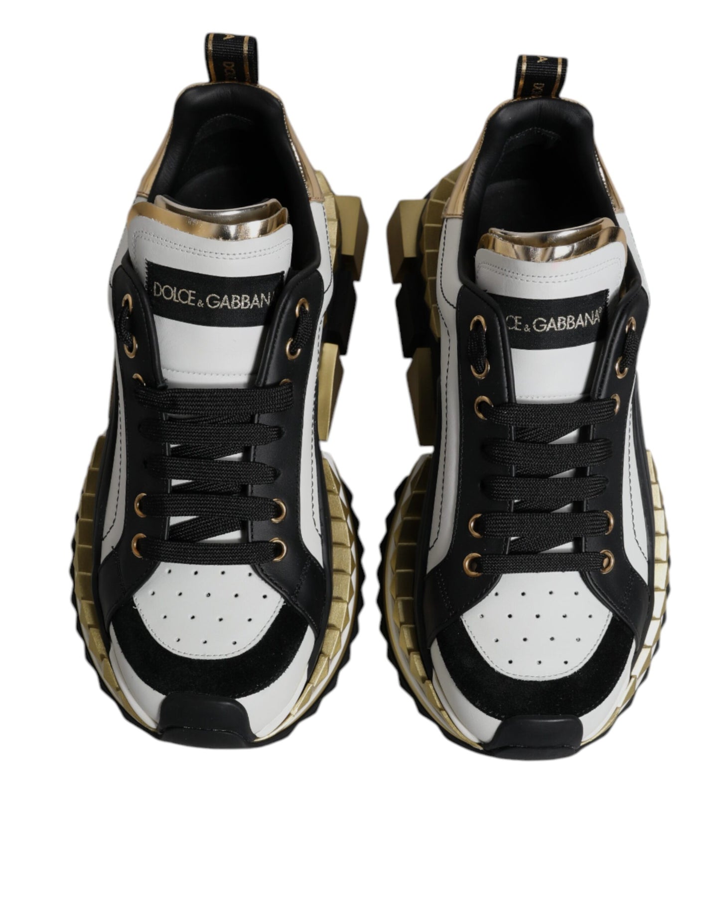 Dolce & Gabbana White Gold Black Leather SUPER KING Sneakers Shoes - EU40/US7