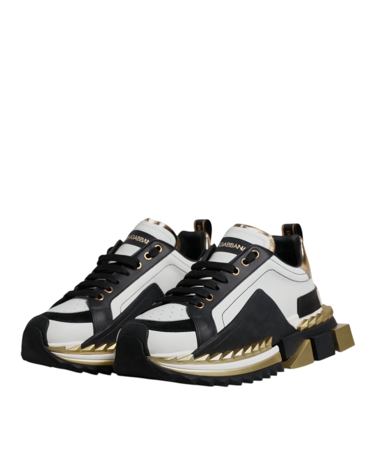 Dolce & Gabbana White Gold Black Leather SUPER KING Sneakers Shoes - EU40/US7