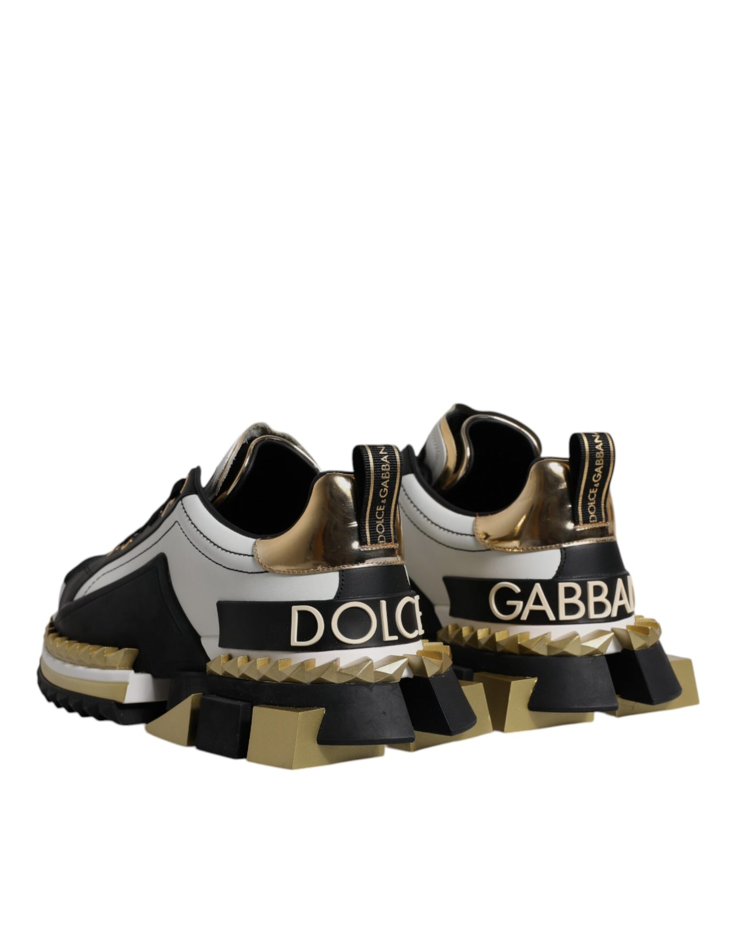 Dolce & Gabbana White Gold Black Leather SUPER KING Sneakers Shoes - EU40/US7