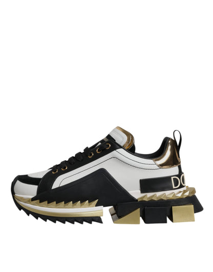 Dolce & Gabbana White Gold Black Leather SUPER KING Sneakers Shoes - EU40/US7