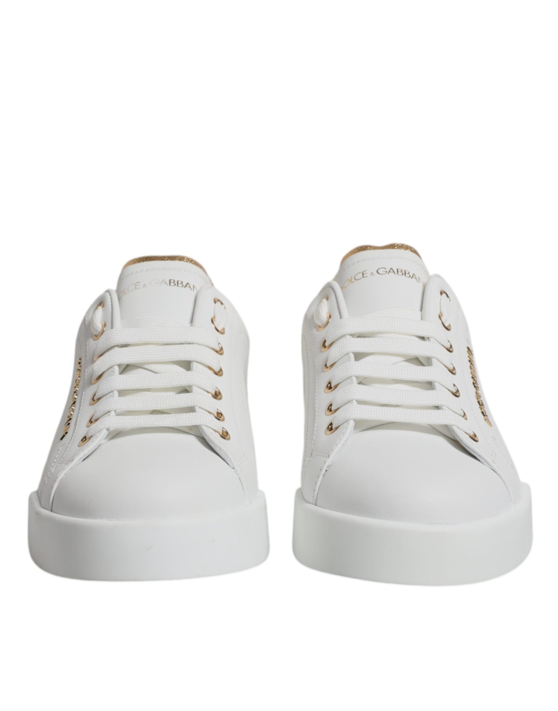 Dolce & Gabbana White Gold Leather Portofino Sneakers Shoes - EU39.5/US6.5