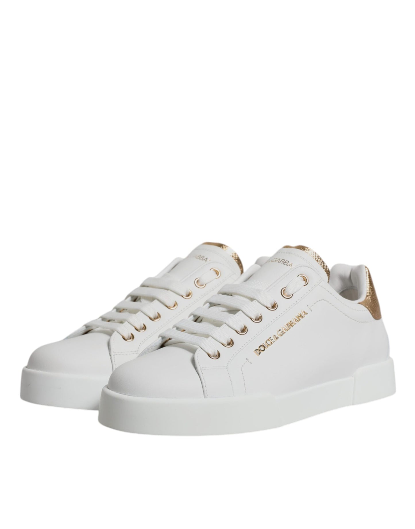 Dolce & Gabbana White Gold Leather Portofino Sneakers Shoes