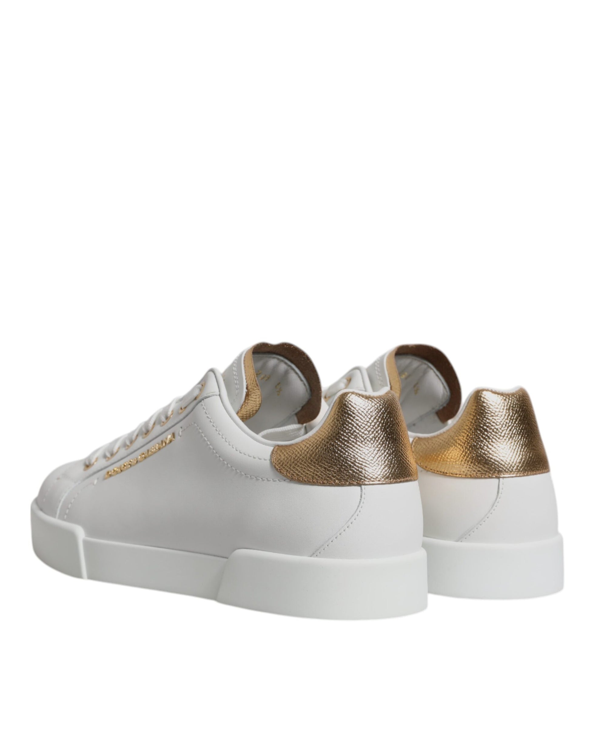 Dolce & Gabbana White Gold Leather Portofino Sneakers Shoes - EU39.5/US6.5