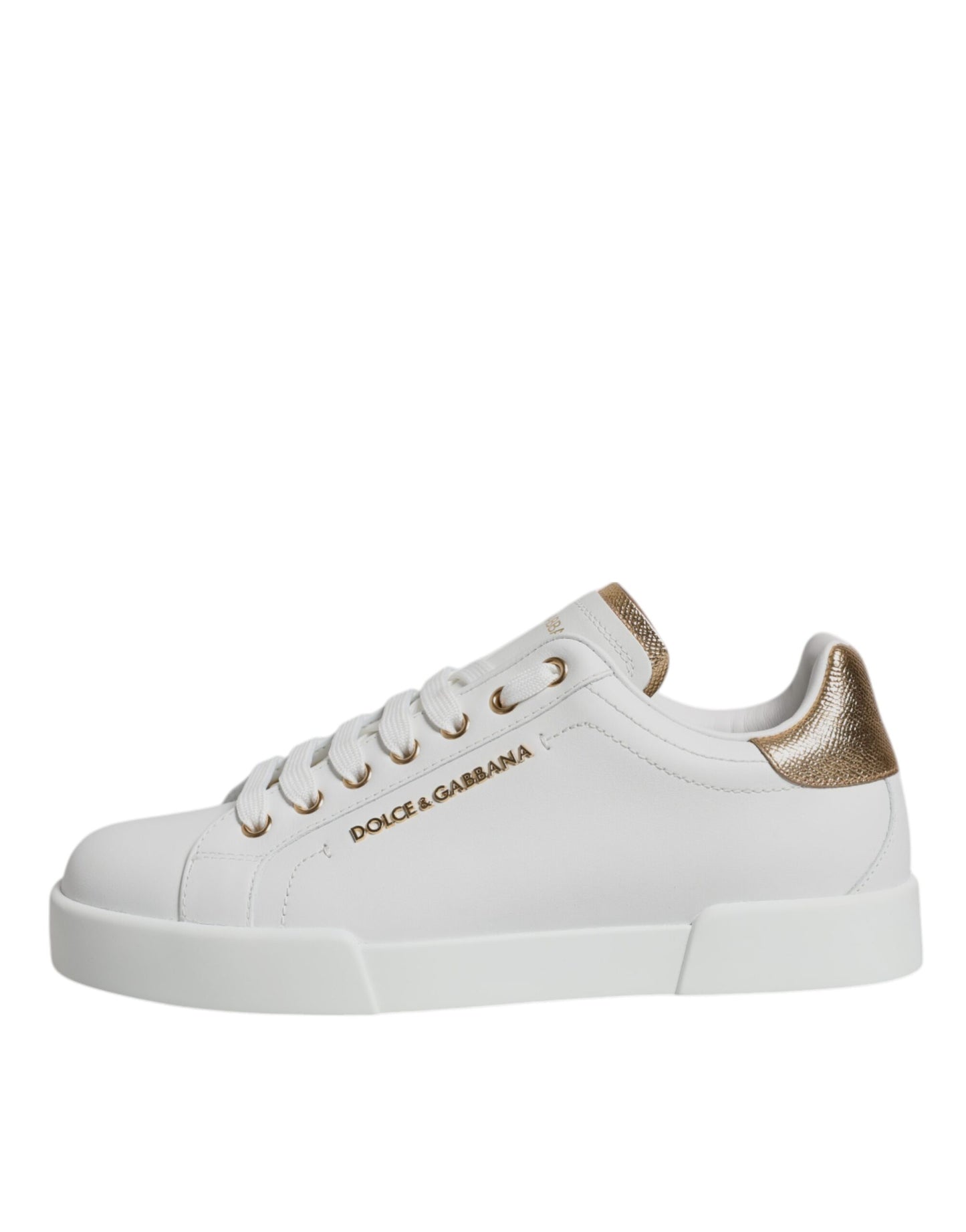 Dolce & Gabbana White Gold Leather Portofino Sneakers Shoes - EU39.5/US6.5