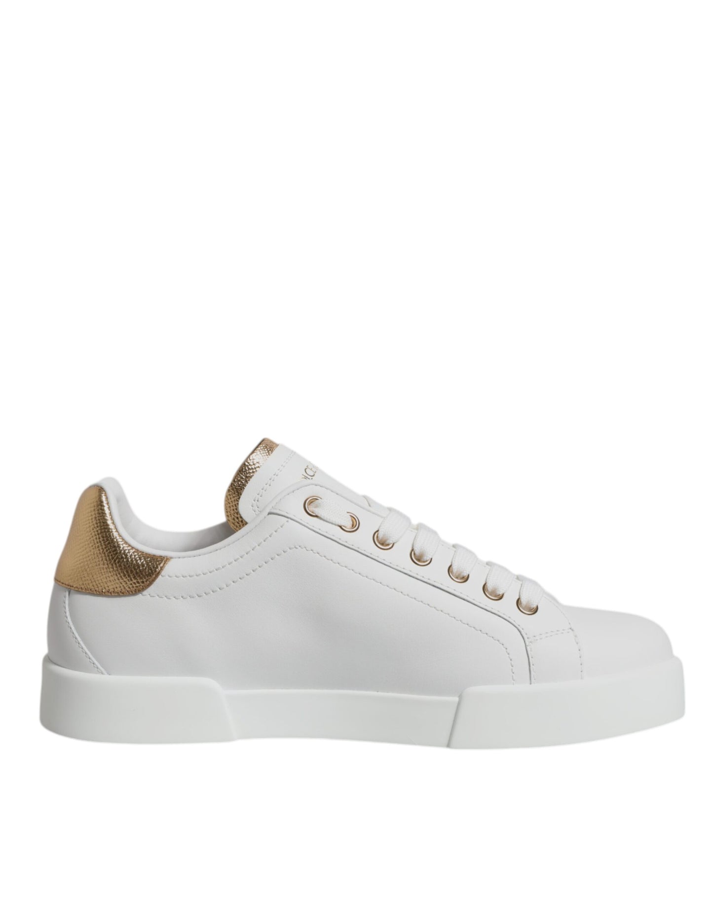 Dolce & Gabbana White Gold Leather Portofino Sneakers Shoes - EU39.5/US6.5