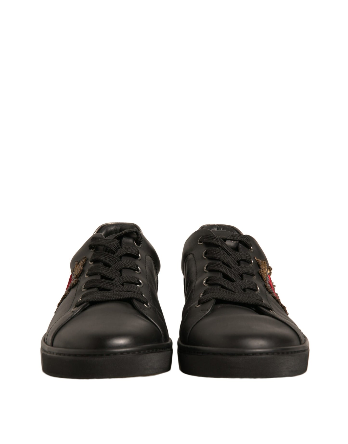 Dolce & Gabbana Black Leather Heart Embellished Sneakers Shoes - EU44/US11