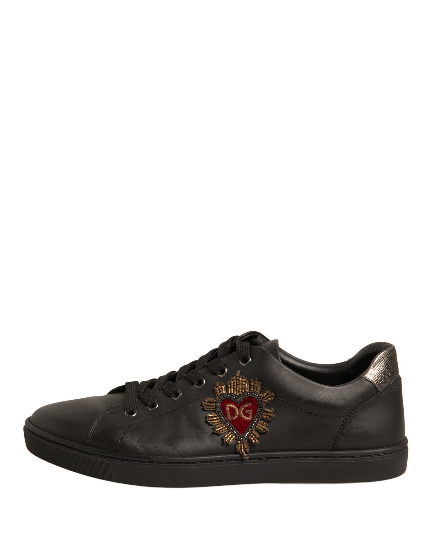 Dolce & Gabbana Black Leather Heart Embellished Sneakers Shoes - EU44/US11