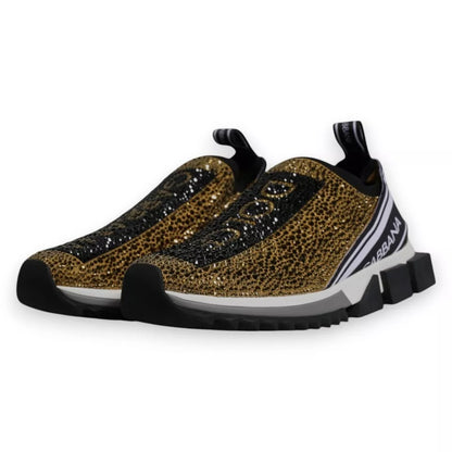 Dolce & Gabbana Gold Rhinestones Sorrento Sneakers Shoes - EU39.5/US6.5