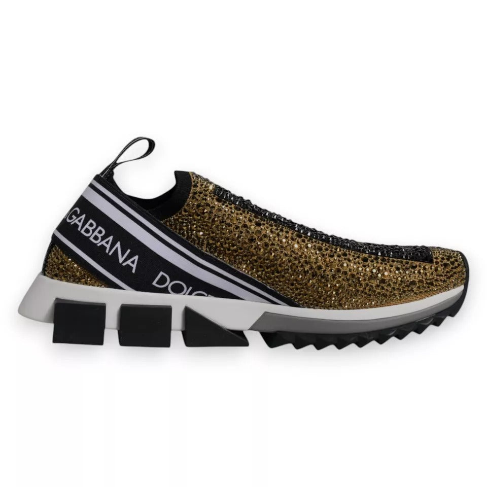 Dolce & Gabbana Gold Rhinestones Sorrento Sneakers Shoes