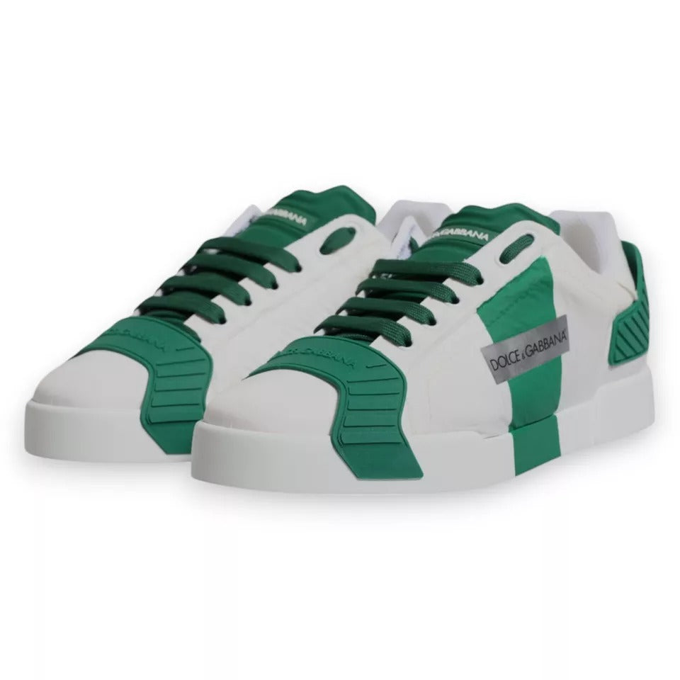 Dolce & Gabbana White Green Leather Logo Low Top Sneakers Shoes - EU42/US9