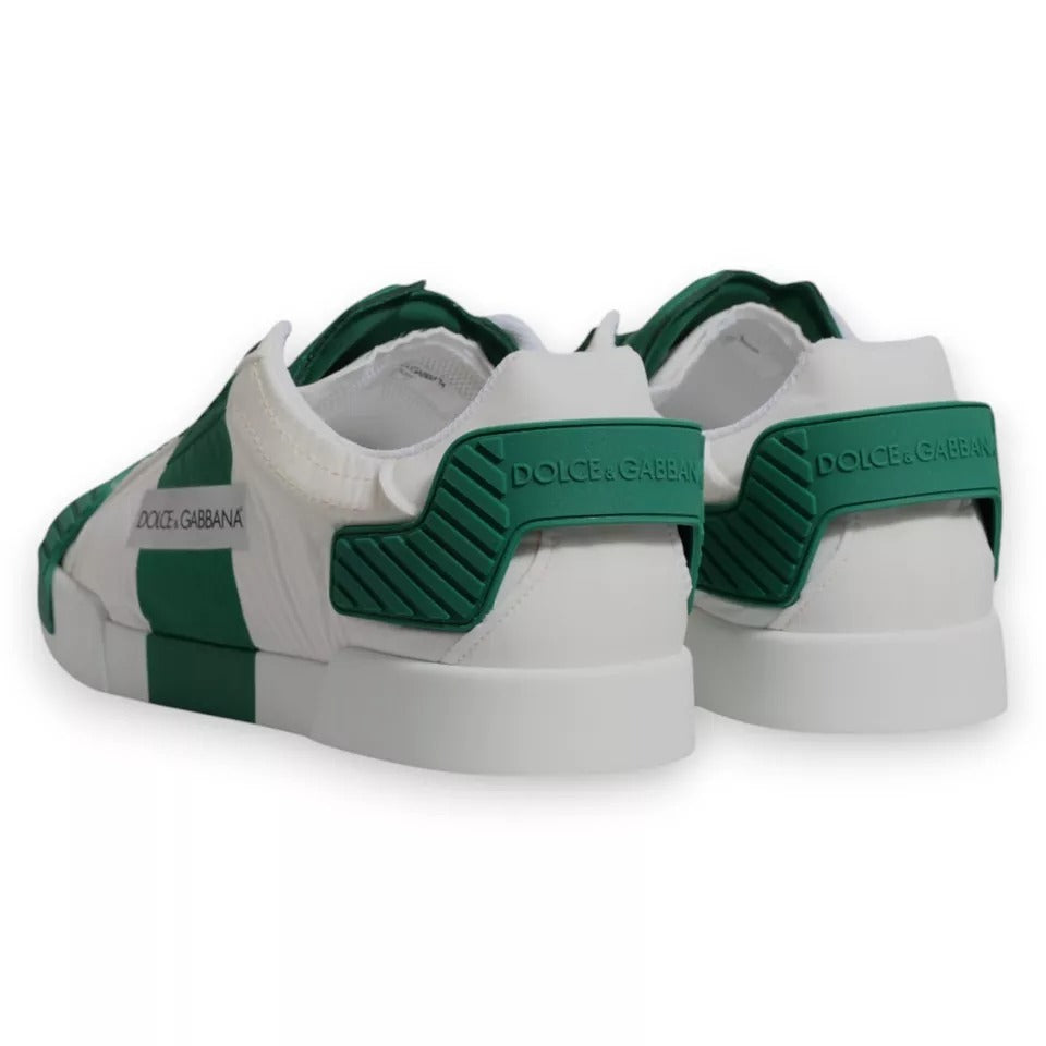 Dolce & Gabbana White Green Leather Logo Low Top Sneakers Shoes