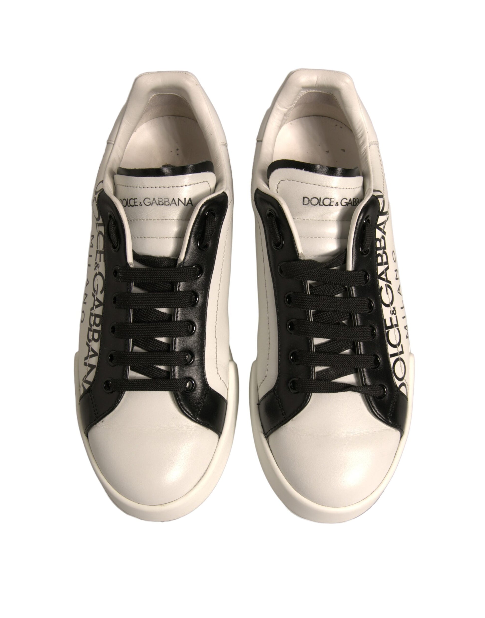 Dolce & Gabbana White Black Leather Crown Milano Sneakers Shoes - EU42/US9