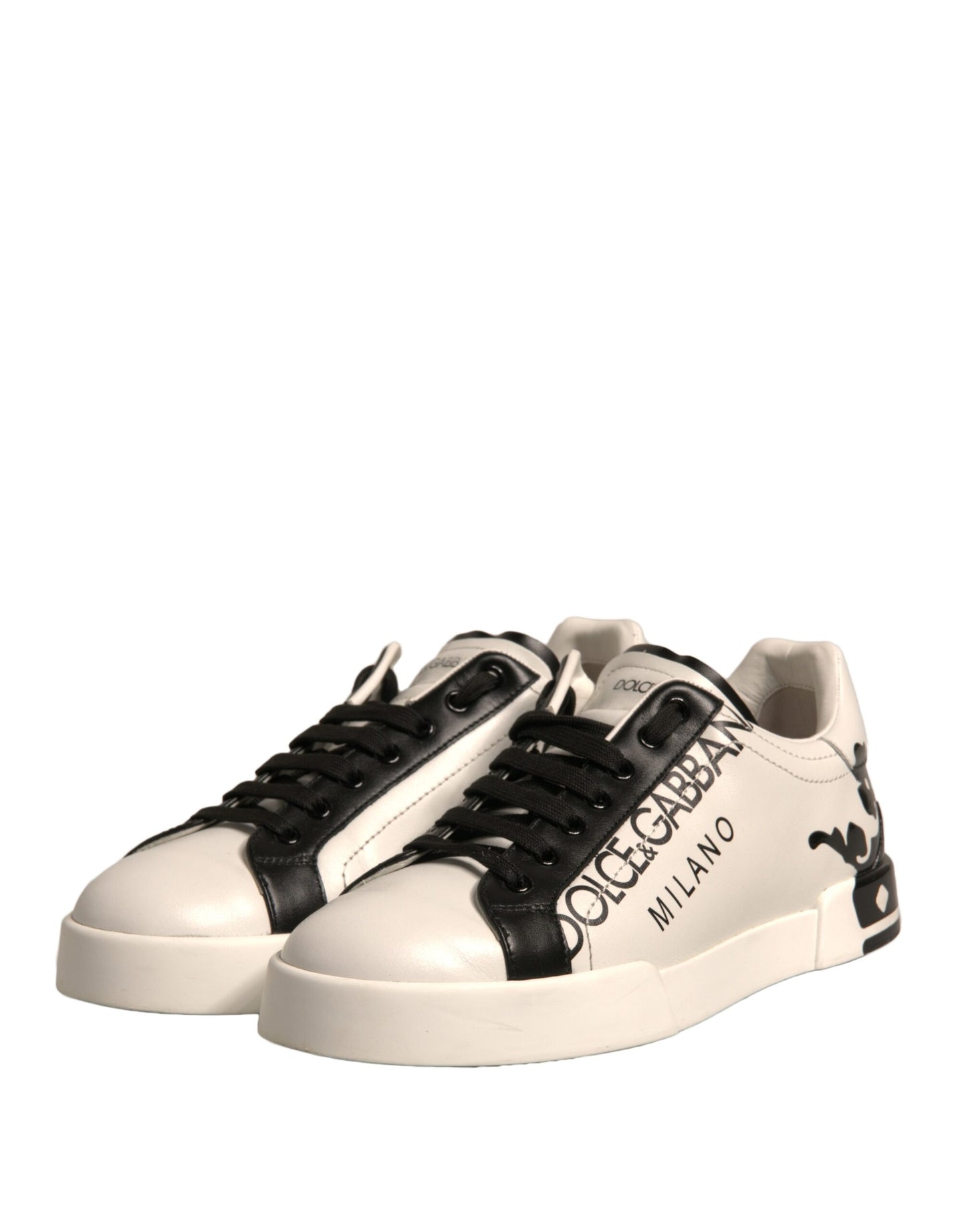 Dolce & Gabbana White Black Leather Crown Milano Sneakers Shoes - EU42/US9