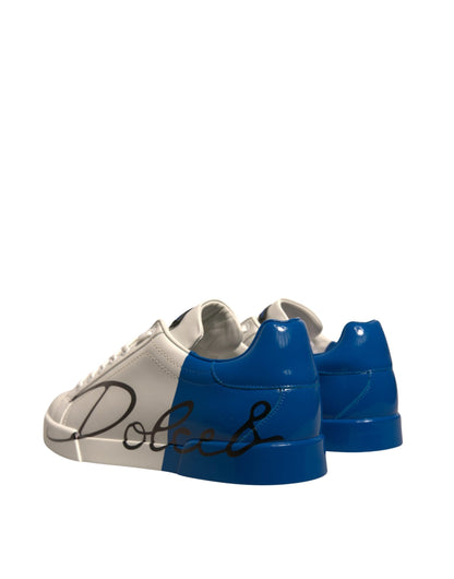 Dolce & Gabbana White Blue Logo Portofino Sneakers Shoes