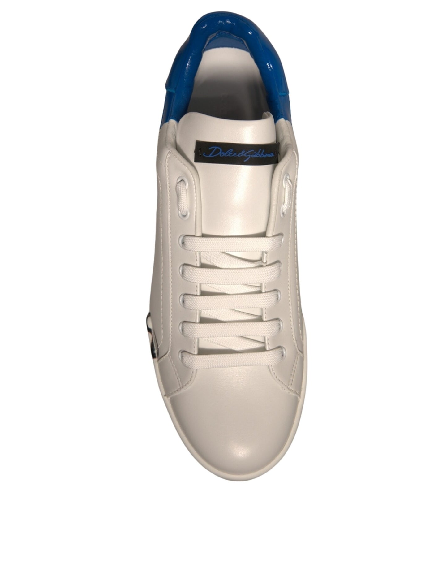 Dolce & Gabbana White Blue Logo Portofino Sneakers Shoes