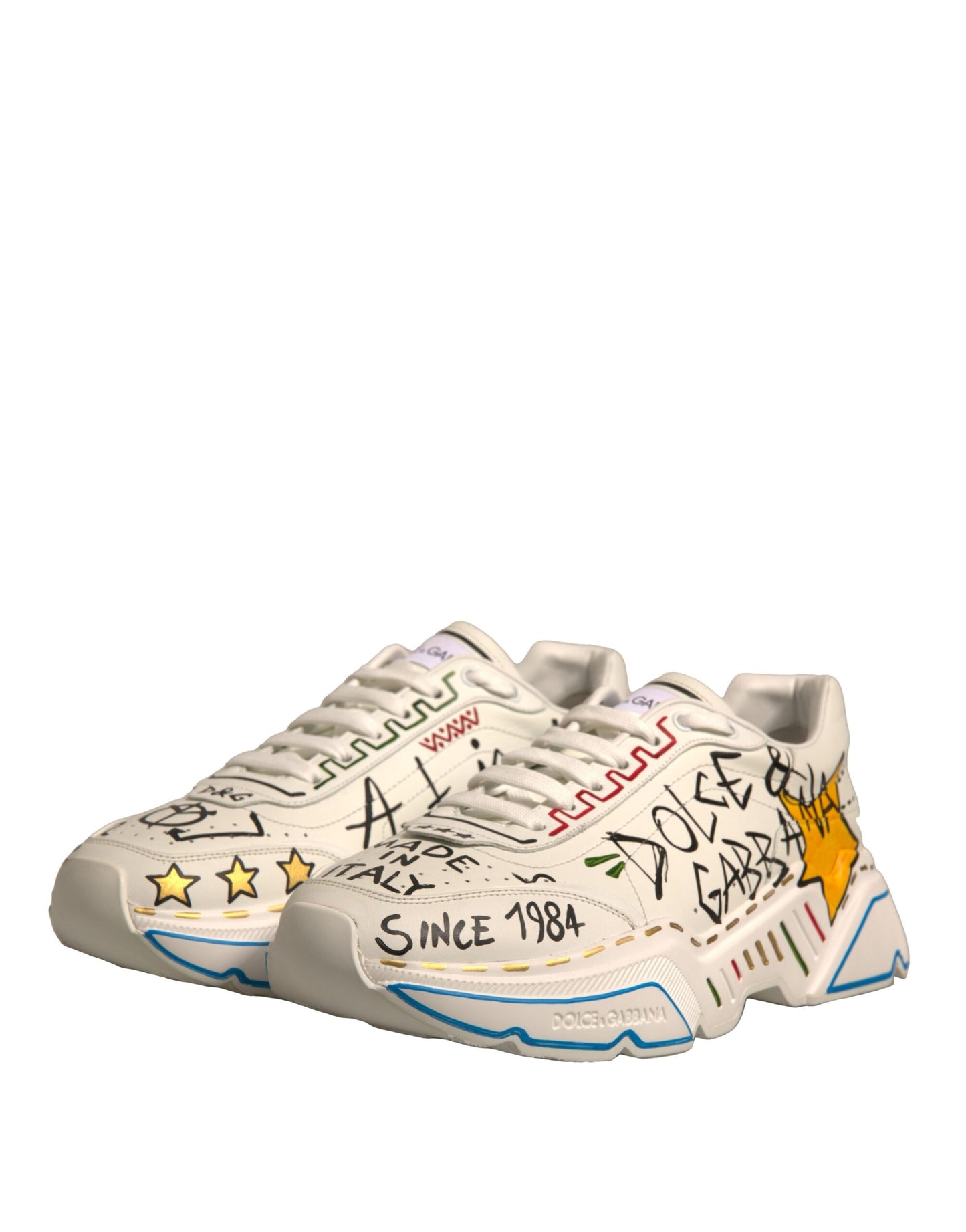 Dolce & Gabbana White Daymaster Hand Painted Sneakers Shoes - EU46/US13