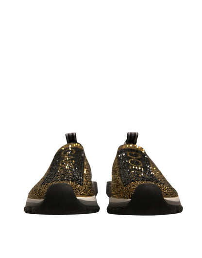 Dolce & Gabbana Gold Rhinestones Sorrento Sneakers Shoes