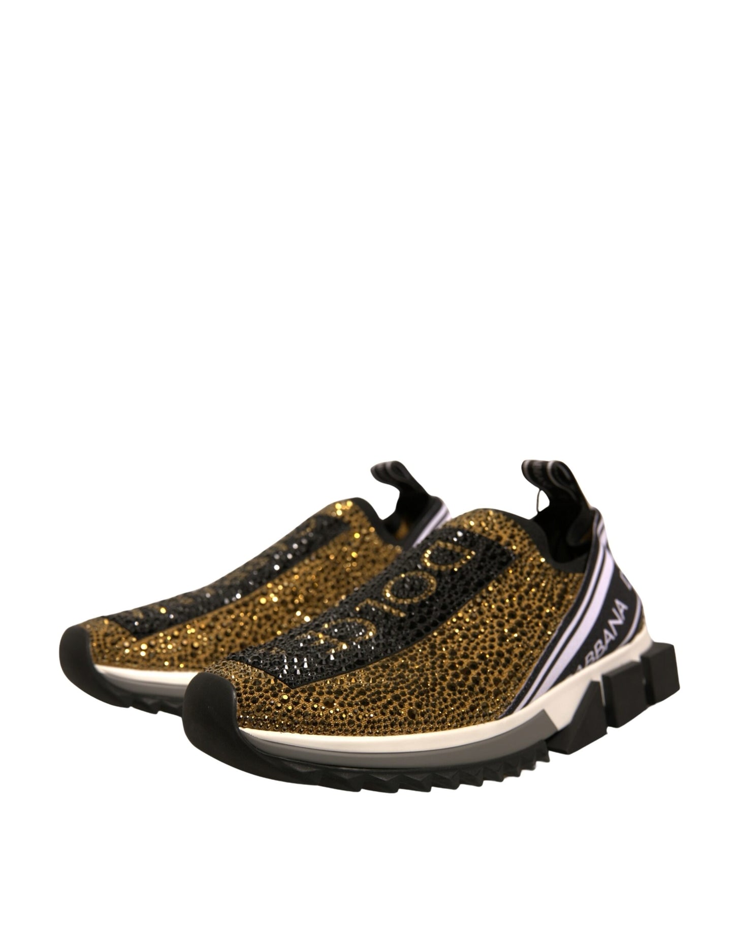 Dolce & Gabbana Gold Rhinestones Sorrento Sneakers Shoes