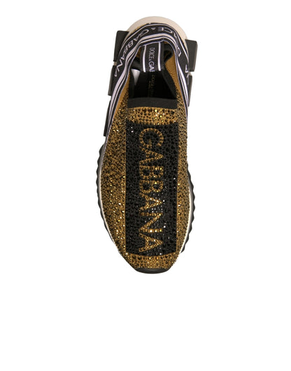 Dolce & Gabbana Gold Rhinestones Sorrento Sneakers Shoes - EU39.5/US6.5