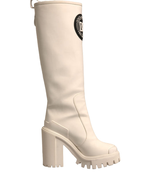 Dolce & Gabbana White DG Logo Hi Trekking Plateau Biker Boots Shoes - EU37/US7