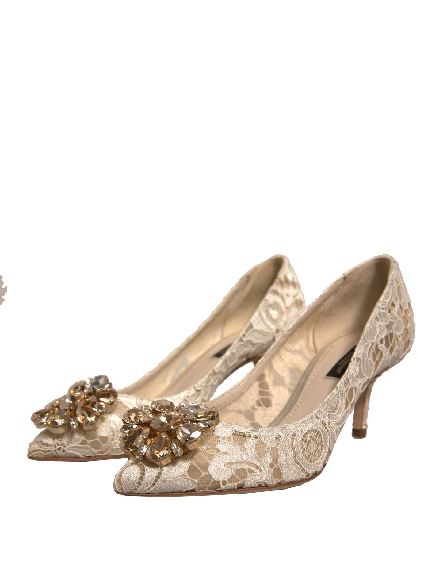 Dolce & Gabbana White Taormina Lace Crystal Heel Pumps Shoes - EU37/US7