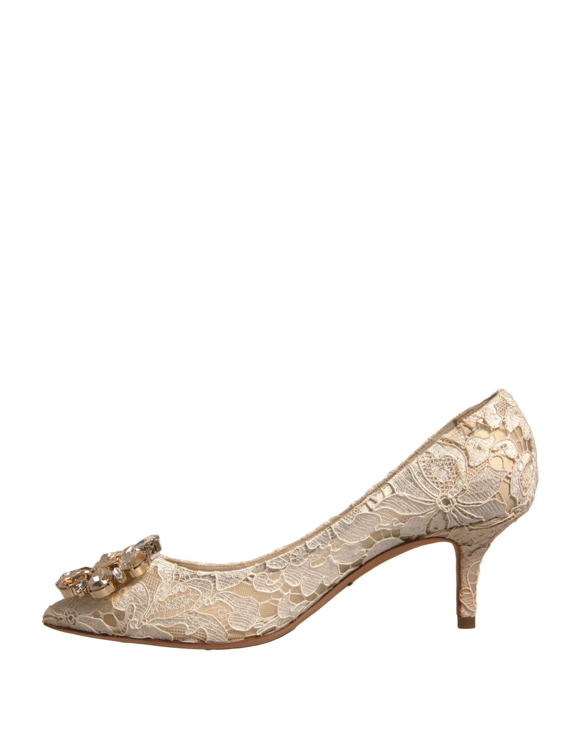 Dolce & Gabbana White Taormina Lace Crystal Heel Pumps Shoes - EU37/US7