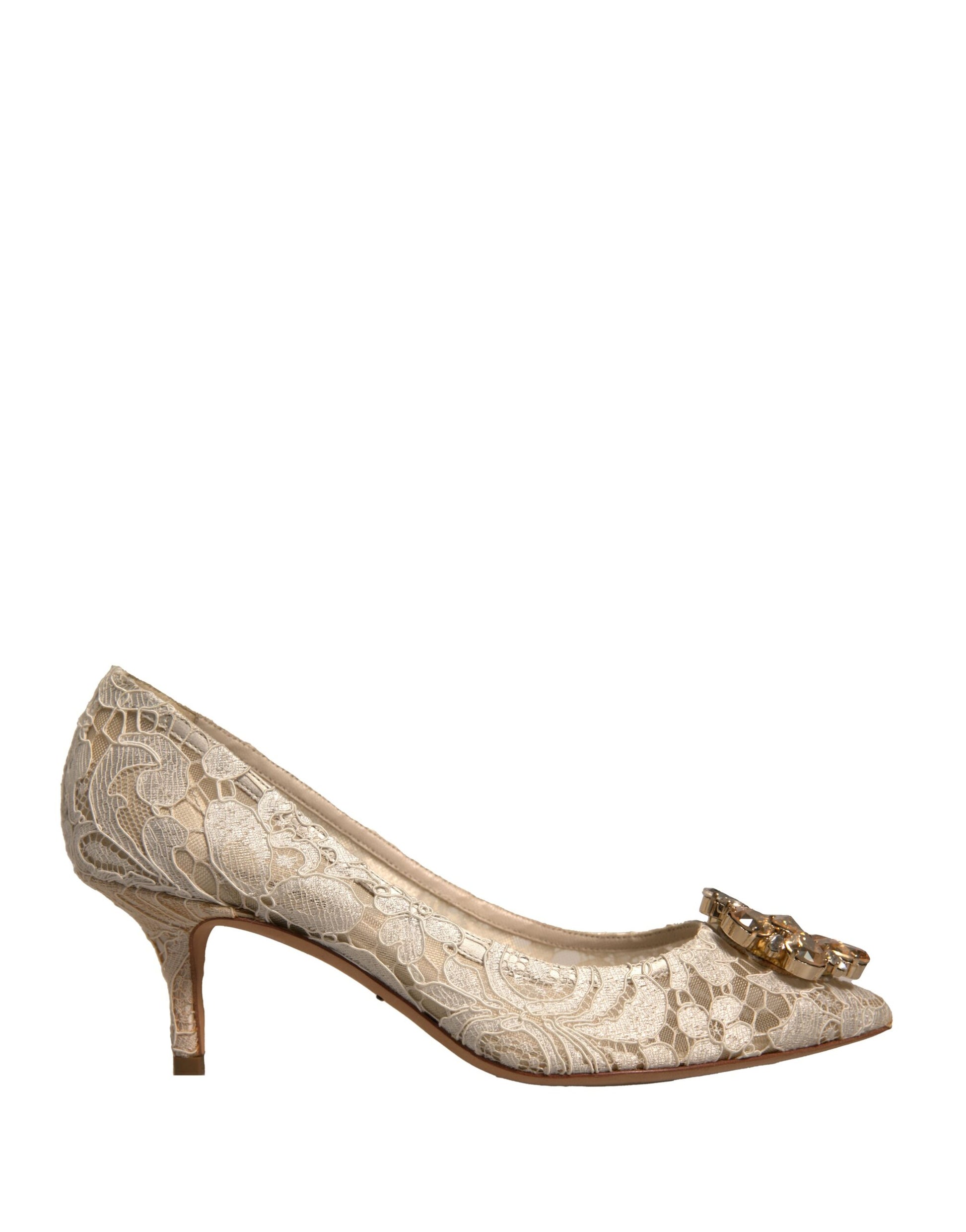 Dolce & Gabbana White Taormina Lace Crystal Heel Pumps Shoes - EU37/US7