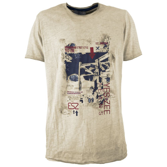 Yes Zee Beige Cotton T-Shirt