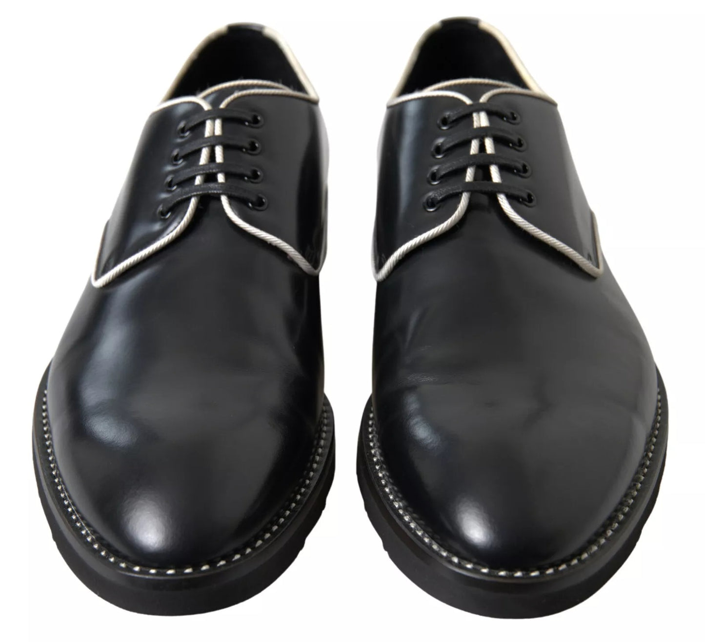 Dolce & Gabbana Black White Leather Formal Dress Shoes