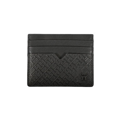 Tommy Hilfiger Sleek Black Leather Card Holder with Contrast Detail