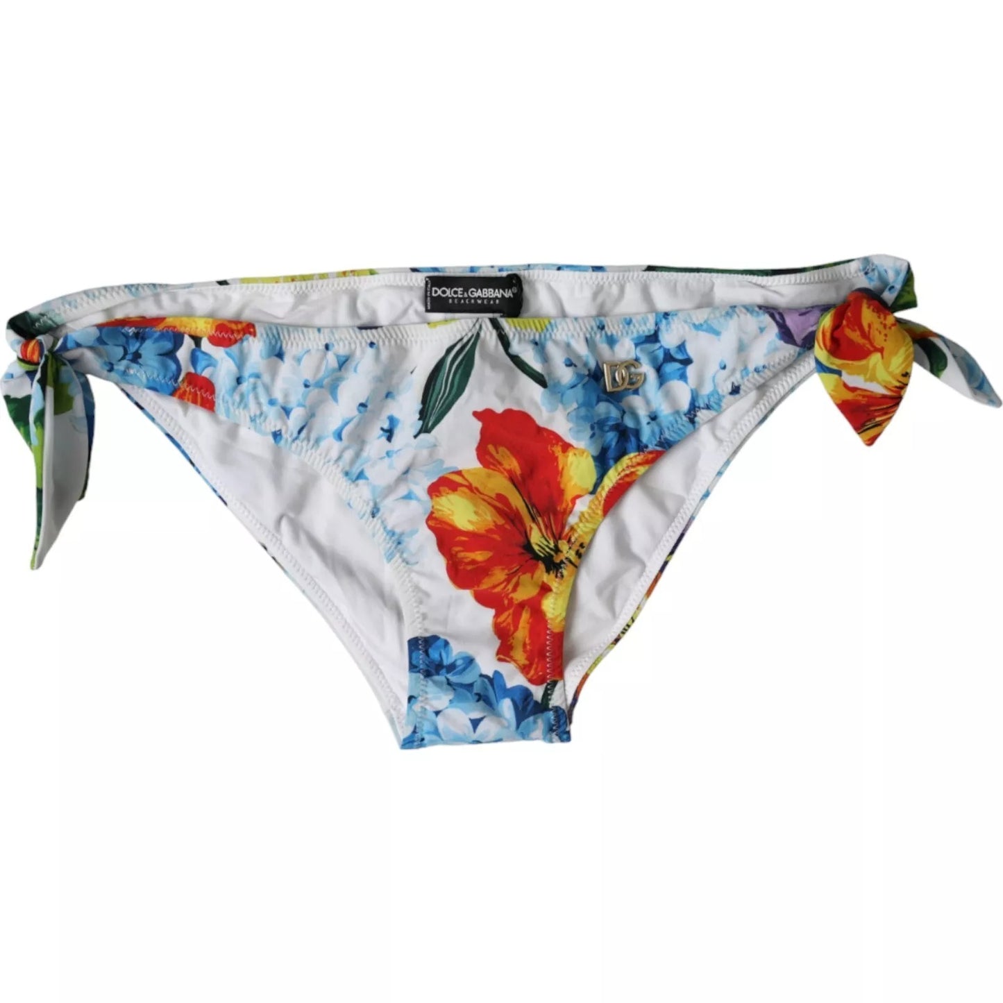 Dolce & Gabbana White Floral Print Swimsuit Bikini Bottom Swimwear - IT1 | XS