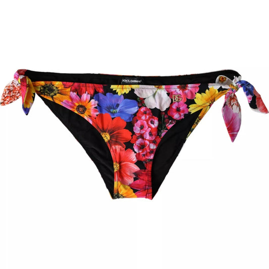 Dolce & Gabbana Black Floral Print Swimsuit Bikini Bottom Swimwear