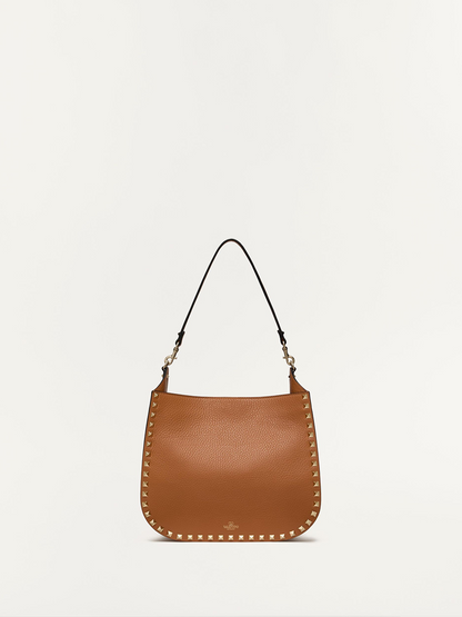 Valentino Garavani Brown Grainy Calf Hobo Rockstudt Bag