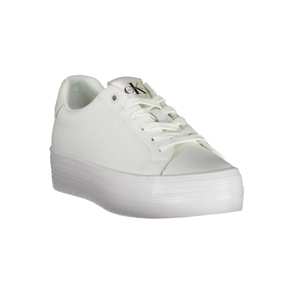 Calvin Klein Sleek White Lace-Up Sneakers with Contrast Detail - EU41/US11