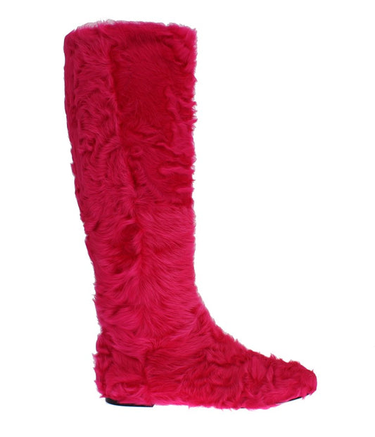 Dolce & Gabbana Elegant Pink Lambskin Fur Boots - EU38/US7.5