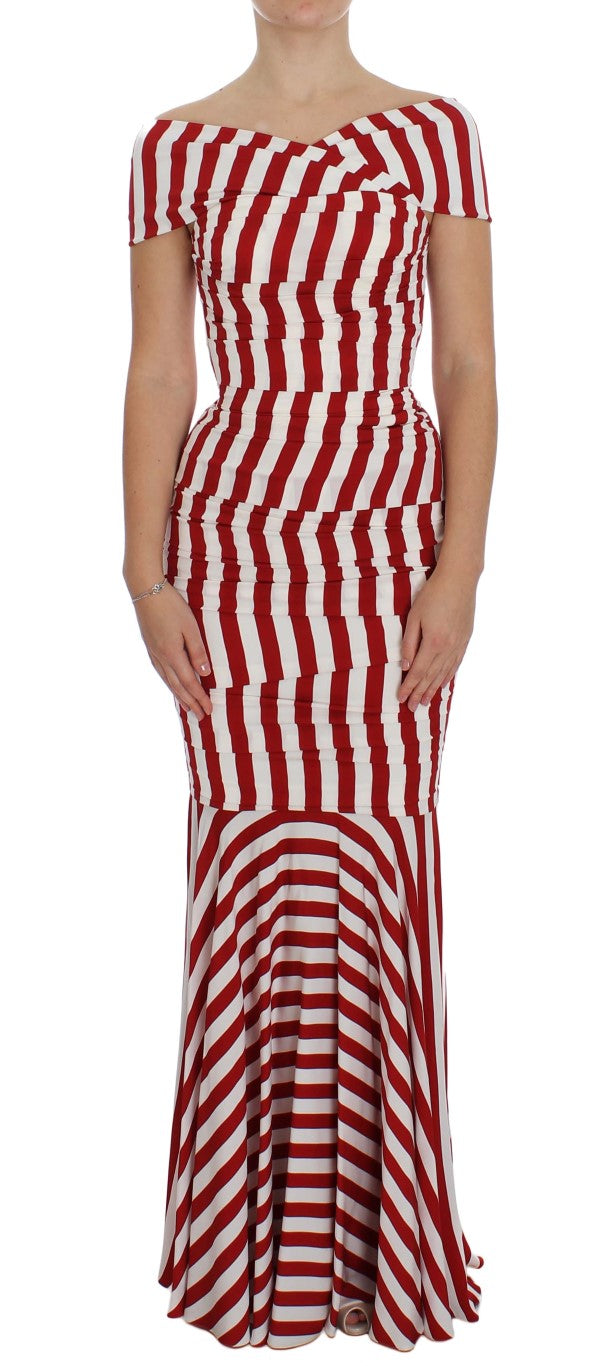 Dolce & Gabbana Elegant Red and White Striped Silk Bodycon Dress