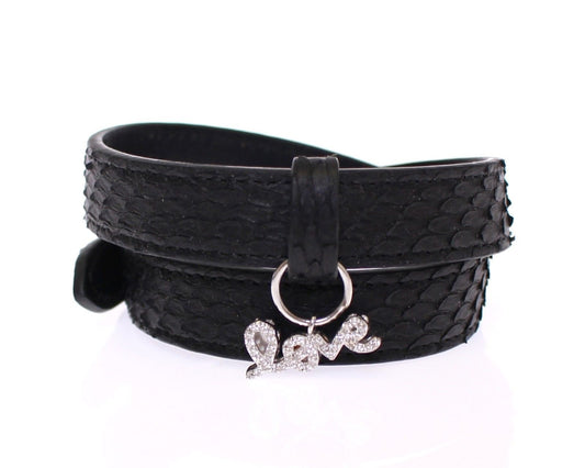 Nialaya Exquisite Black Snakeskin Silver Bracelet - M