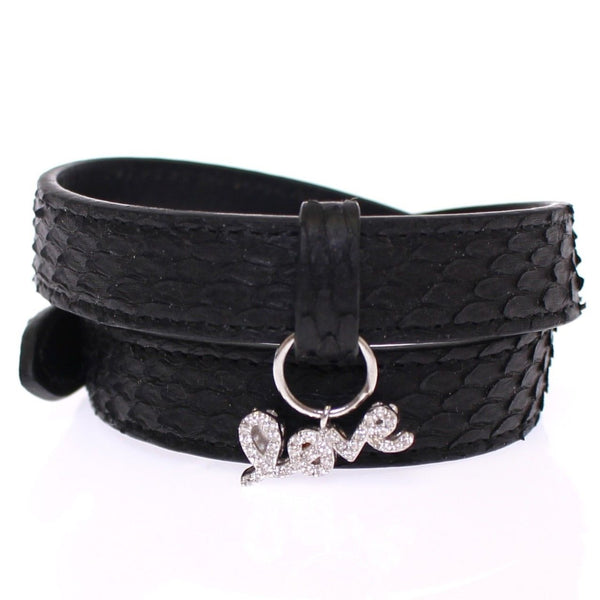 Nialaya Exquisite Black Snakeskin Silver Bracelet - M