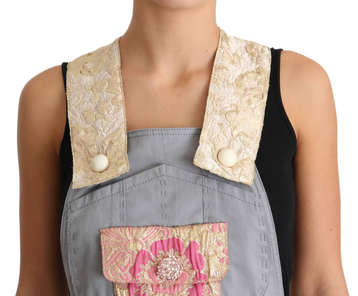 Dolce & Gabbana Exquisite Floral Embellished Denim Overalls - IT40|S