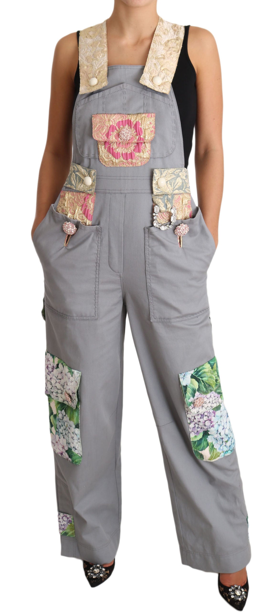 Dolce & Gabbana Exquisite Floral Embellished Denim Overalls - IT40|S