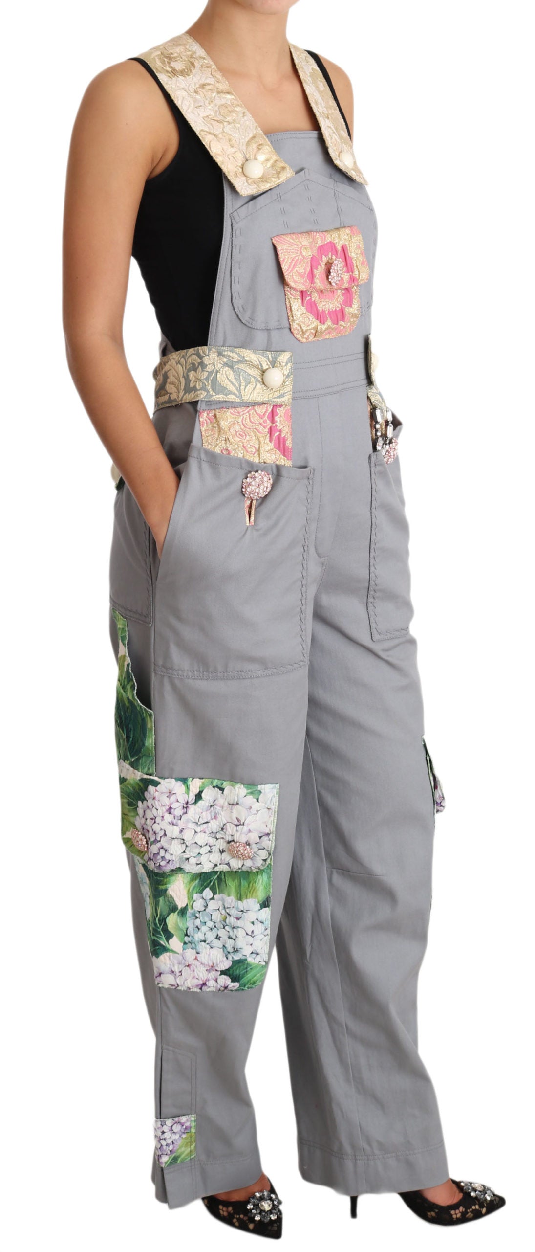 Dolce & Gabbana Exquisite Floral Embellished Denim Overalls - IT40|S